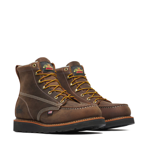 American Heritage Series by Thorogood Shoes 814-4135 Crazyhorse 6" Black Wedge Heel Moc Toe Boot- Made In USA