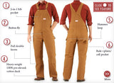 Round House Bib Overalls #83 Heavy Duty Brown Duck Double Knee - Made In USA